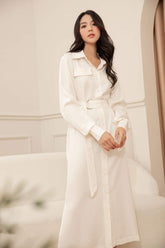 Silk shirt dress with belted waist and button-down front for polished everyday elegance